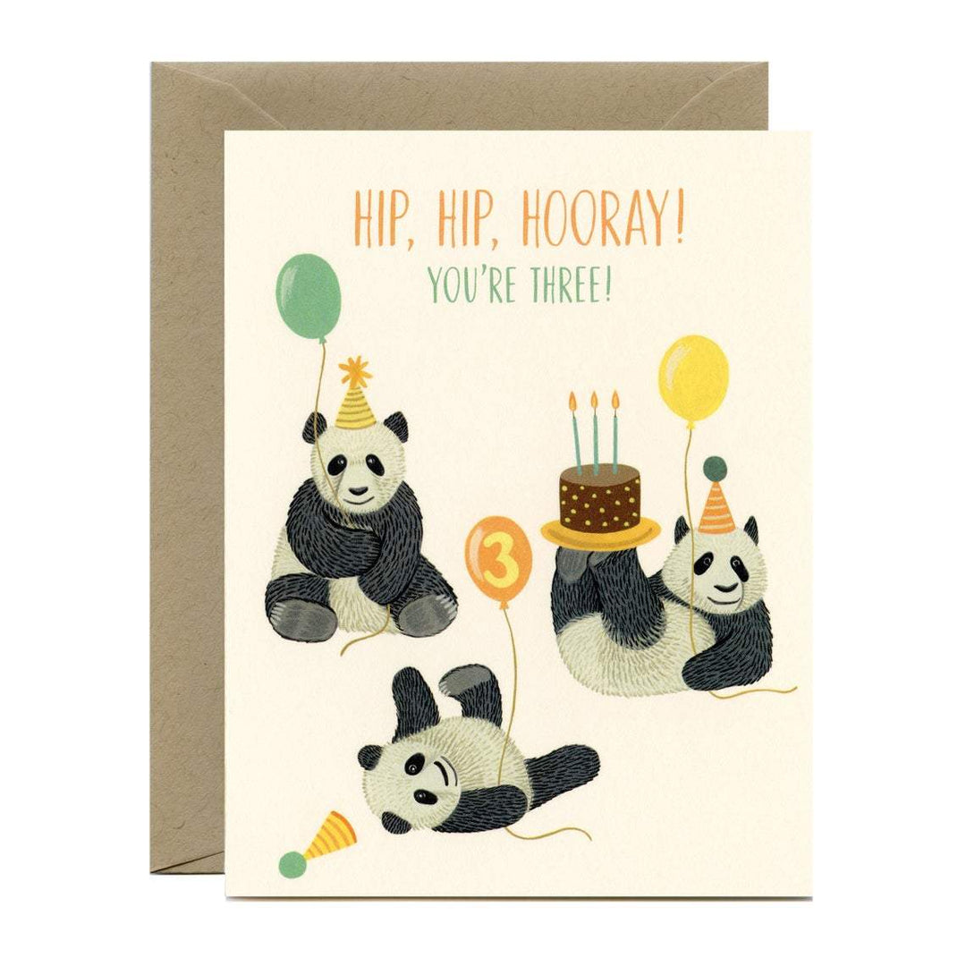 Panda Bears Third Birthday Card