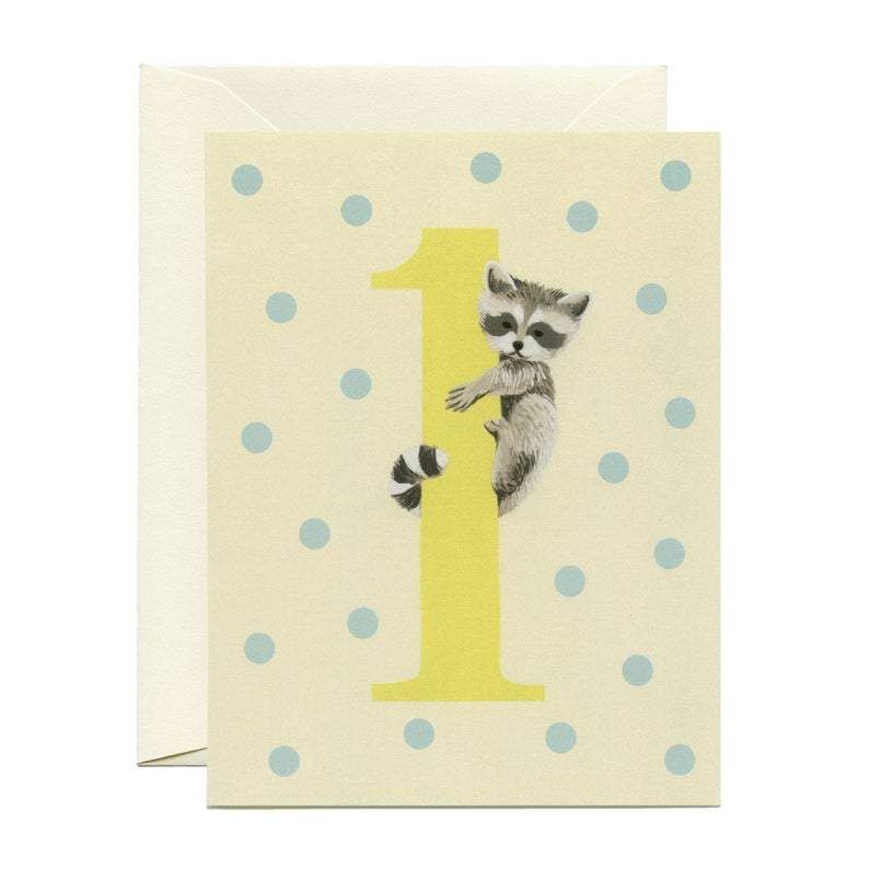 Baby Raccoon First Birthday Card