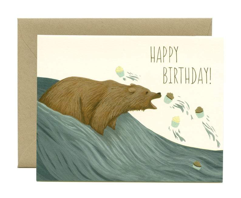 Grizzly Bear Cupcakes - "Happy Birthday" Card