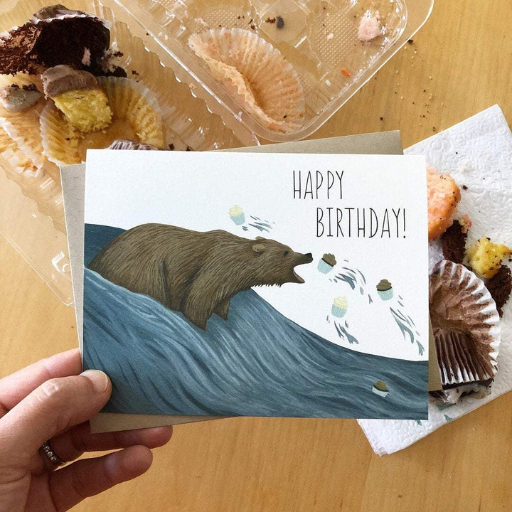 Grizzly Bear Cupcakes - "Happy Birthday" Card