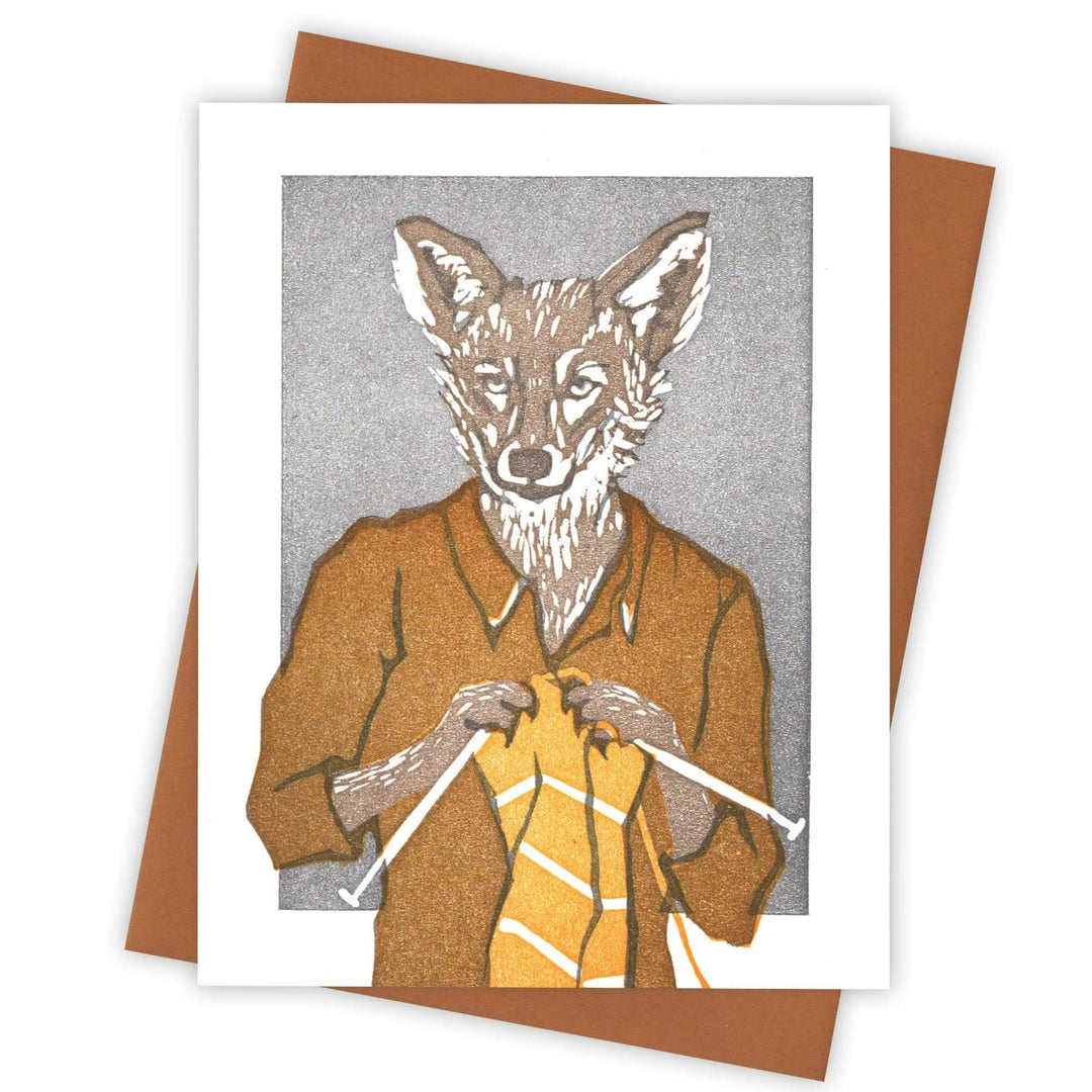 A Little Knitting Coyote Card