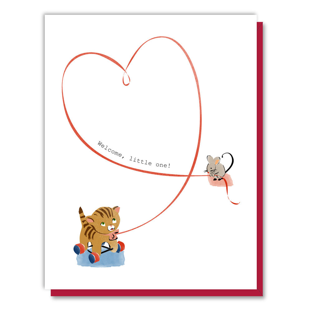 Mouse with Cat Toy Baby Card