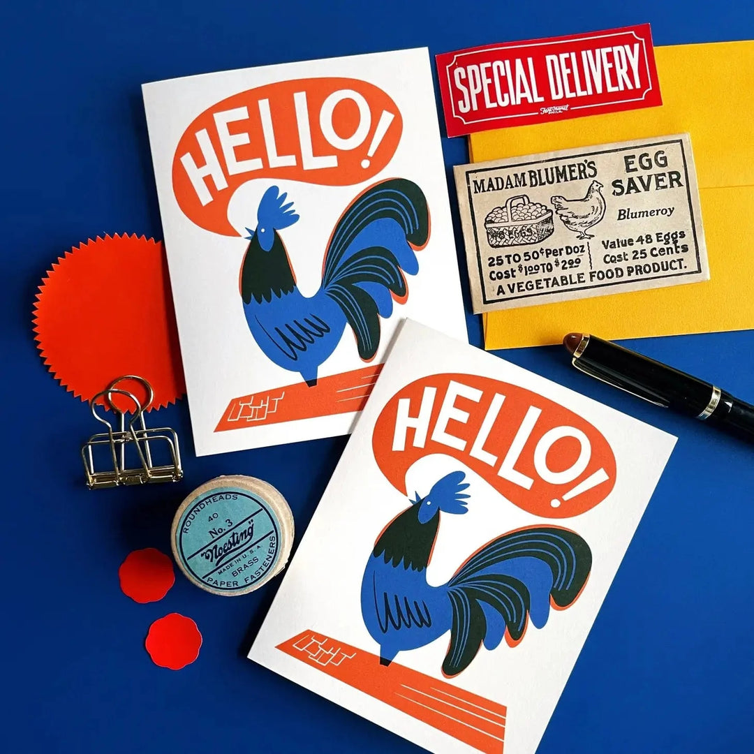 Pier Six Press Card Hello! Rooster Greeting Card