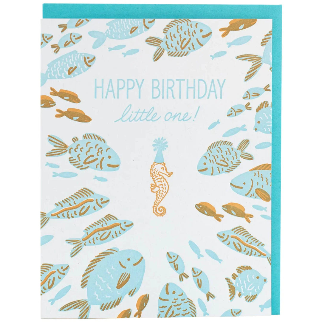Smudge Ink Card Seahorse Birthday Card
